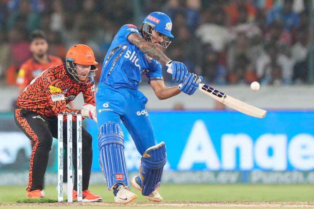 Mumbai Indians' Tilak Varma plays a shot during the Indian Premier League cricket tournament between Sunrisers Hyderabad and Mumbai Indians in Hyderabad, India, Wednesday, March 27, 2024.(AP Photo/Mahesh Kumar A.)